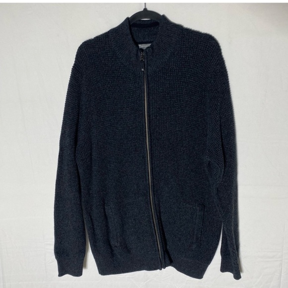 Denver Hayes Dark Grey Waffle Knit Full Zip Mock Neck Cardigan Sweater L - Picture 16 of 16